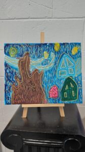 Student-led acrylic painting project in a kids art workshop focused on resilience