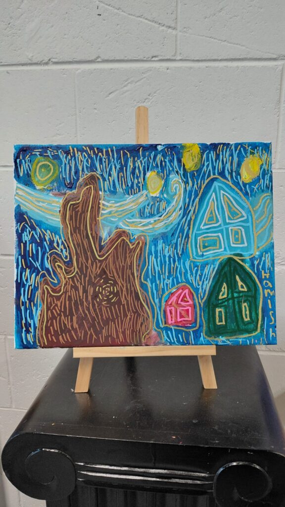 Student-led acrylic painting project in a kids art workshop focused on resilience